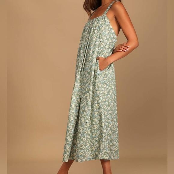 Among the Meadow Sage Green Floral Print Midi Dress - Picture 3 of 6